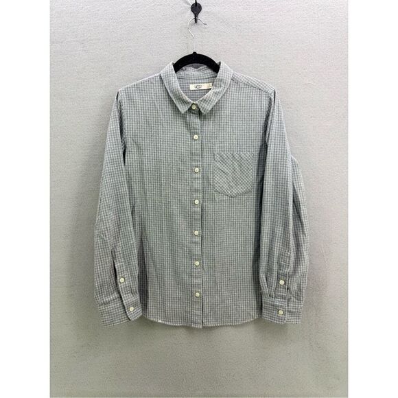 UGG Mens Gray White Check Plaid Long Sleeve Flannel Button Up Shirt Size Medium - Picture 1 of 8